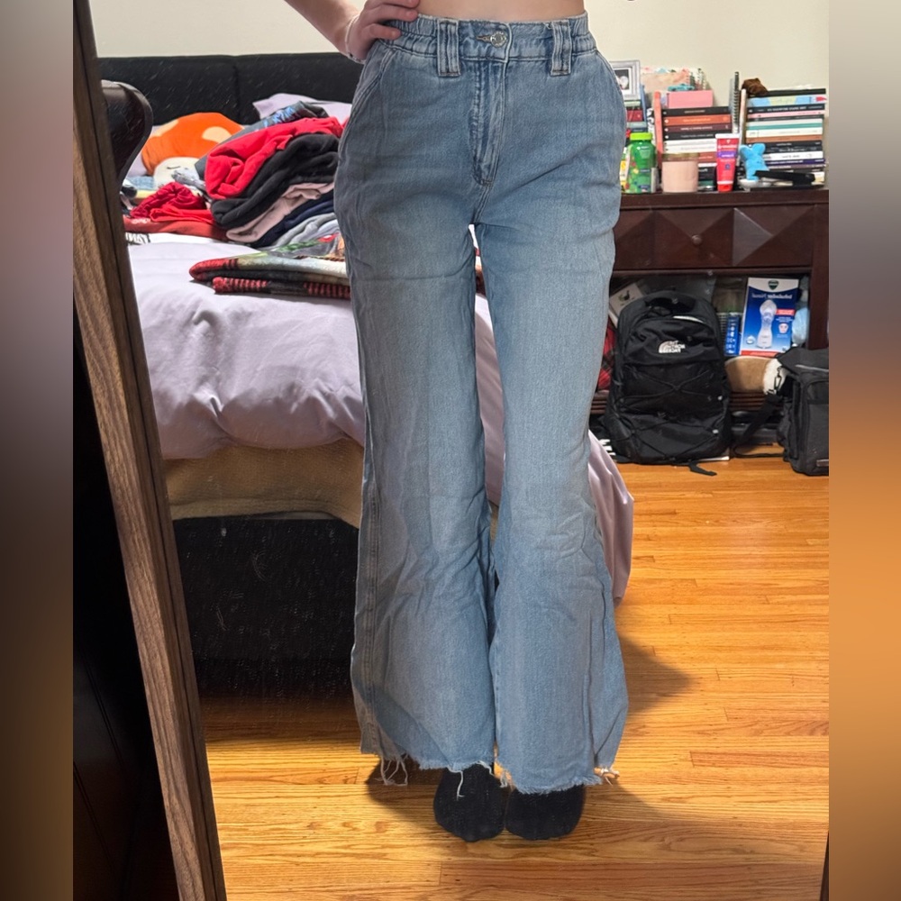 light wash garage denim mom jeans